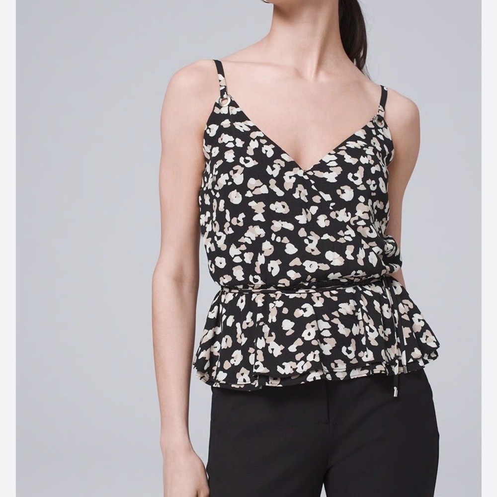 NEW White House Black Market Surplus Tie Camisole Tank Blouse Small Animal Print